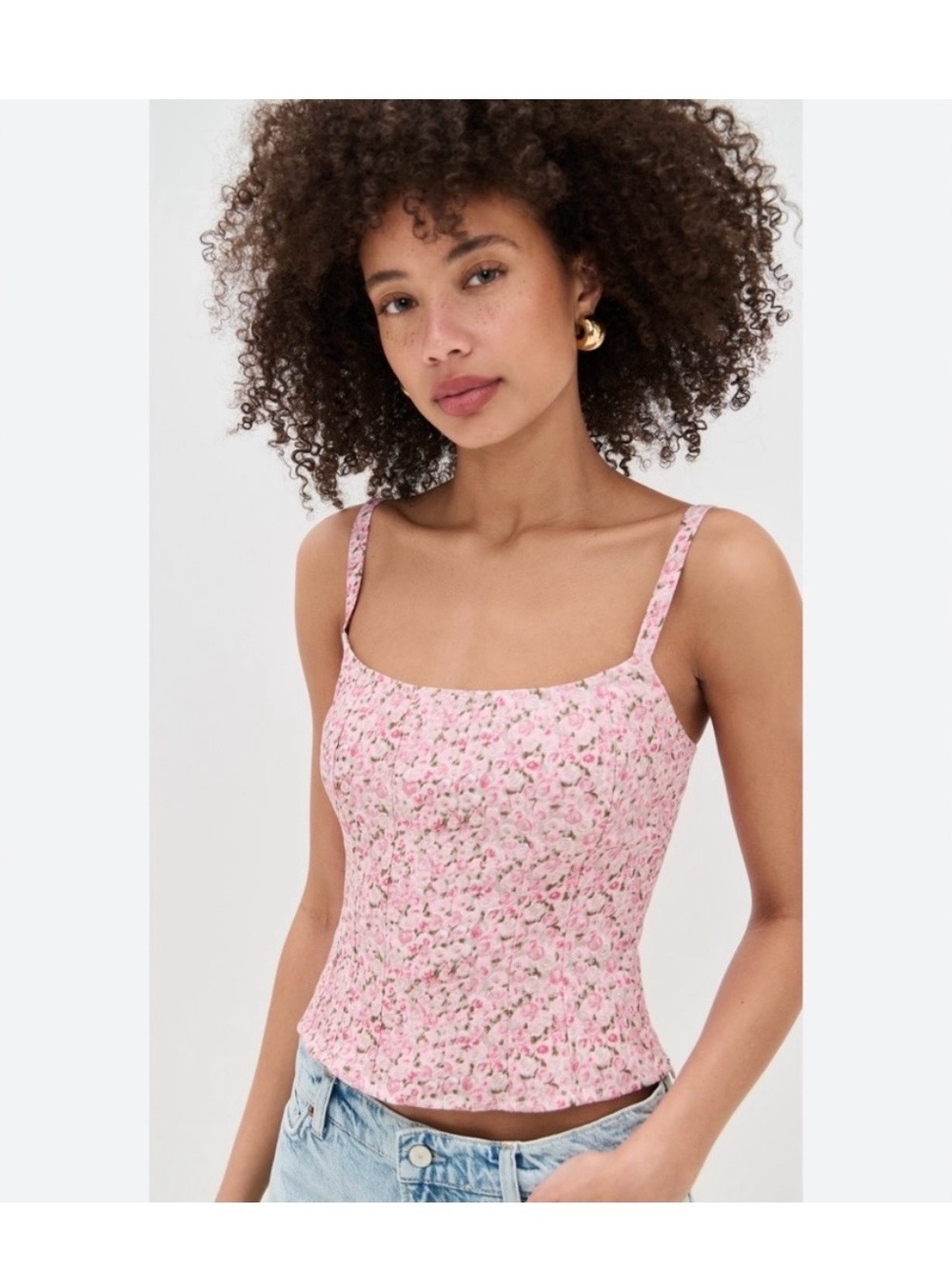 Reformation Pink Floral Square-Neck Camisole